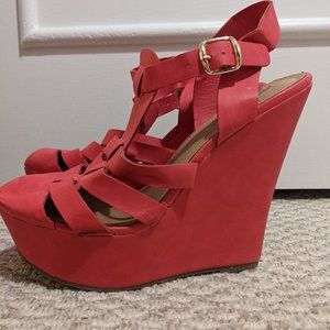 Breckelles Wedge Sandals in Coral - 11M